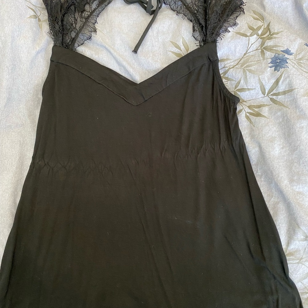 Anthropologie black tank with lace sleeves